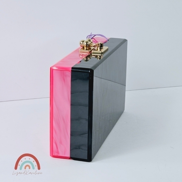 New! Jill & Ally Two Tone Black Barbie Pink Convertible Party Evening Clutch - Picture 11 of 15